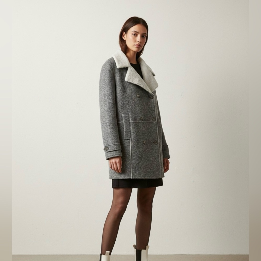 Zara Grey Wool & Sherpa Fall Winter Coat Jacket